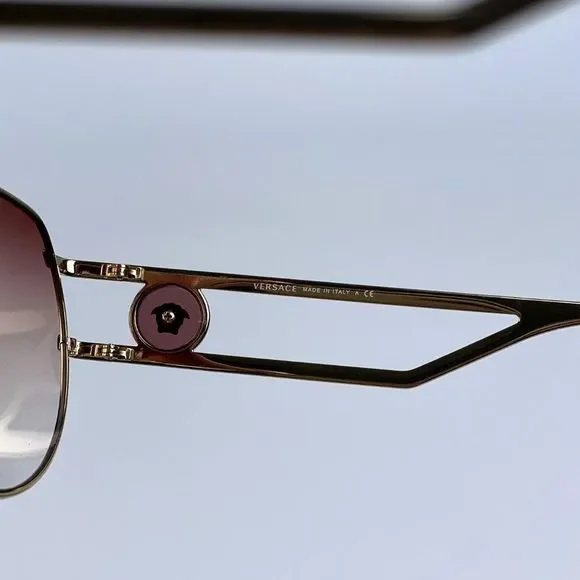 🔥 Versace  VE2225 10020P Sunglasses Aviator Gold Orange Brown Men - Picture 6 of 9